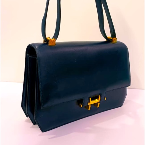 Hermes Handbags - Vintage Hermes Navy Blue Leather Crossbody / Shoulder Bag
